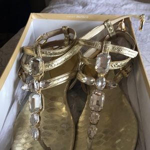 Jayden ankle strap metallic embossed leather sandals